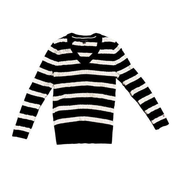 Tommy Hilfiger Women’s Black & White Striped Ribbed Slim Fit Sweater Siz…​​ - Picture 2 of 7